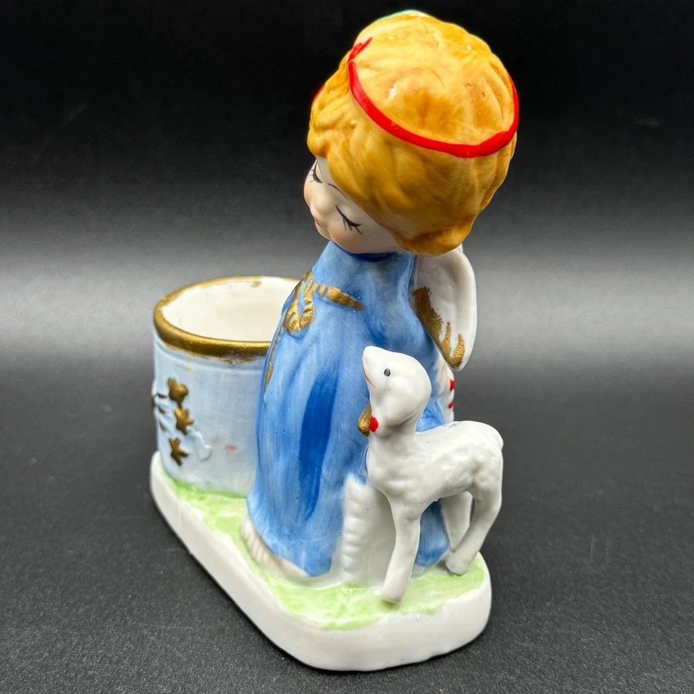 Vintage 1978 JASCO Christmas Luvkins Angel Lamb Porcelain Votive Candle Holder